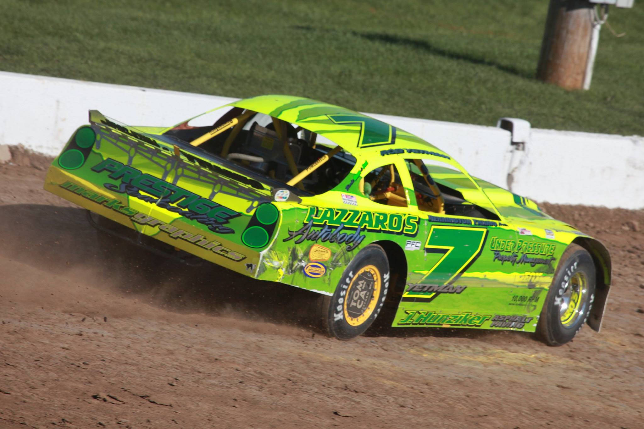 green race car, number 7, dirt track, Full HD Desktop Wallpaper