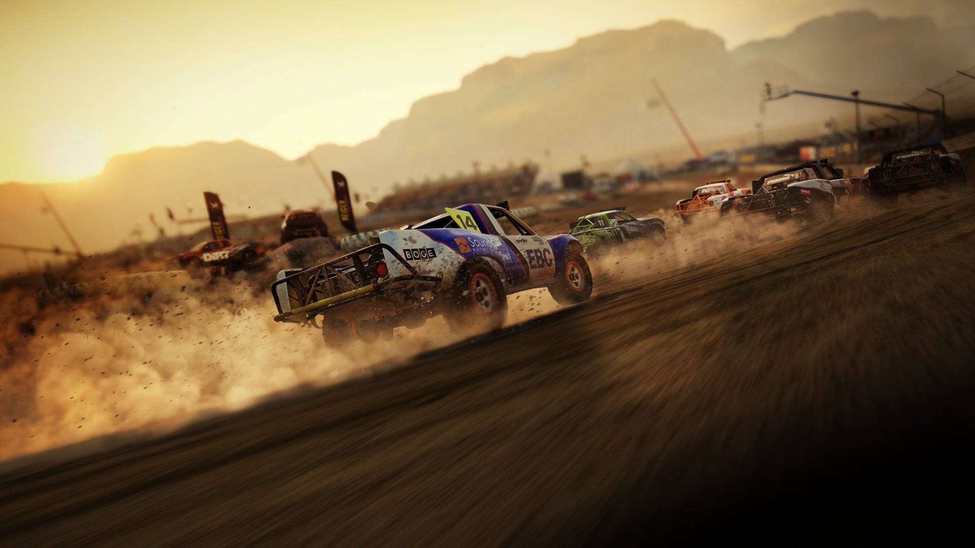 dirt track, rally trucks, dusty desert track, Full HD Desktop Wallpaper