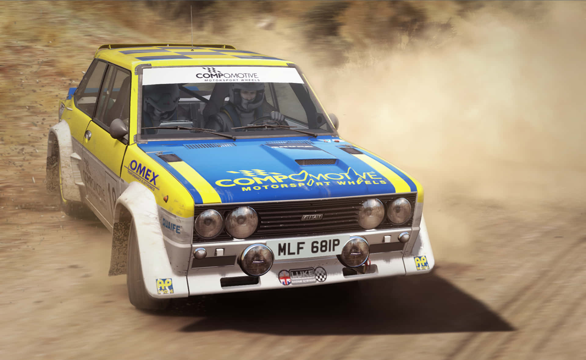 Dirt Game, yellow blue rally car, dusty dirt track, Full HD Desktop Wallpaper