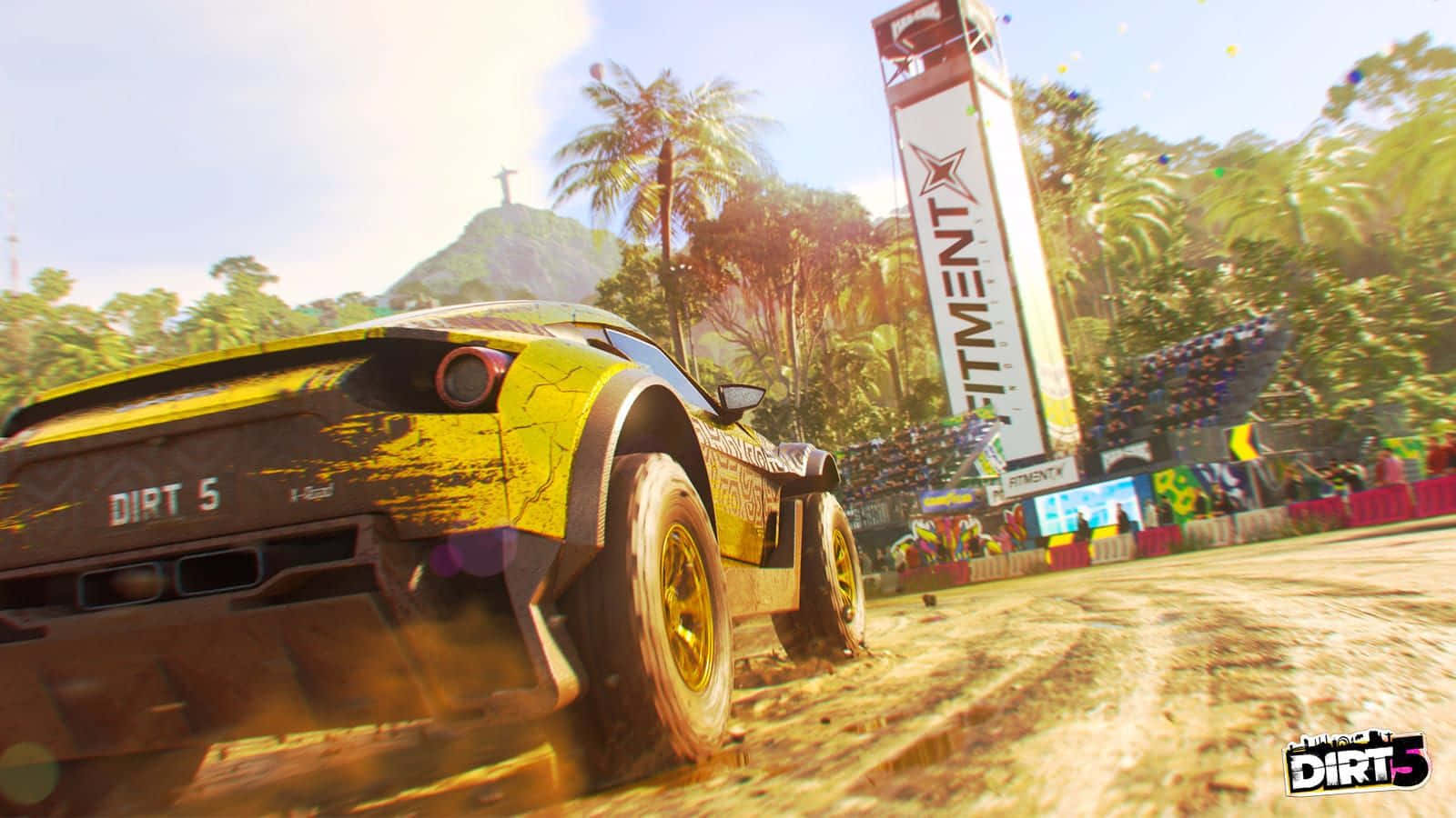 Dirt Game, yellow rally car, dirt road, HD Desktop Wallpaper