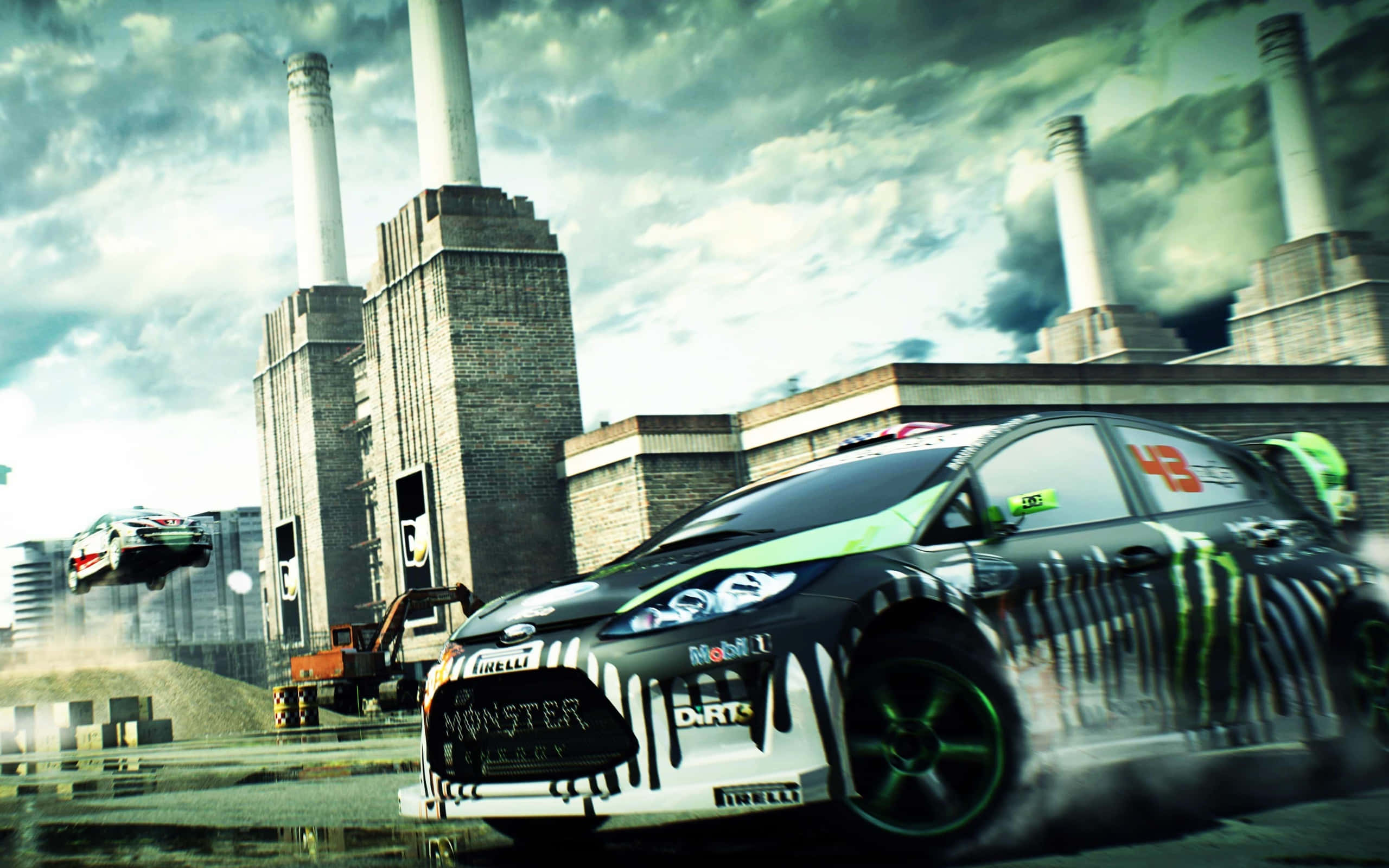 dirt game, monster truck rally, black and green rally car, 2K Desktop Wallpaper