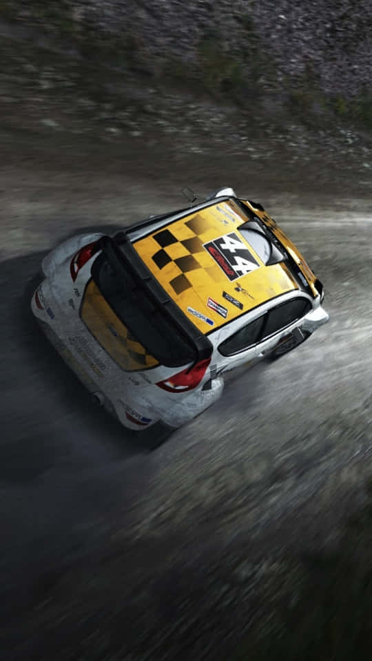 Dirt Game, rally car, yellow checkered roof, SD Phone Wallpaper