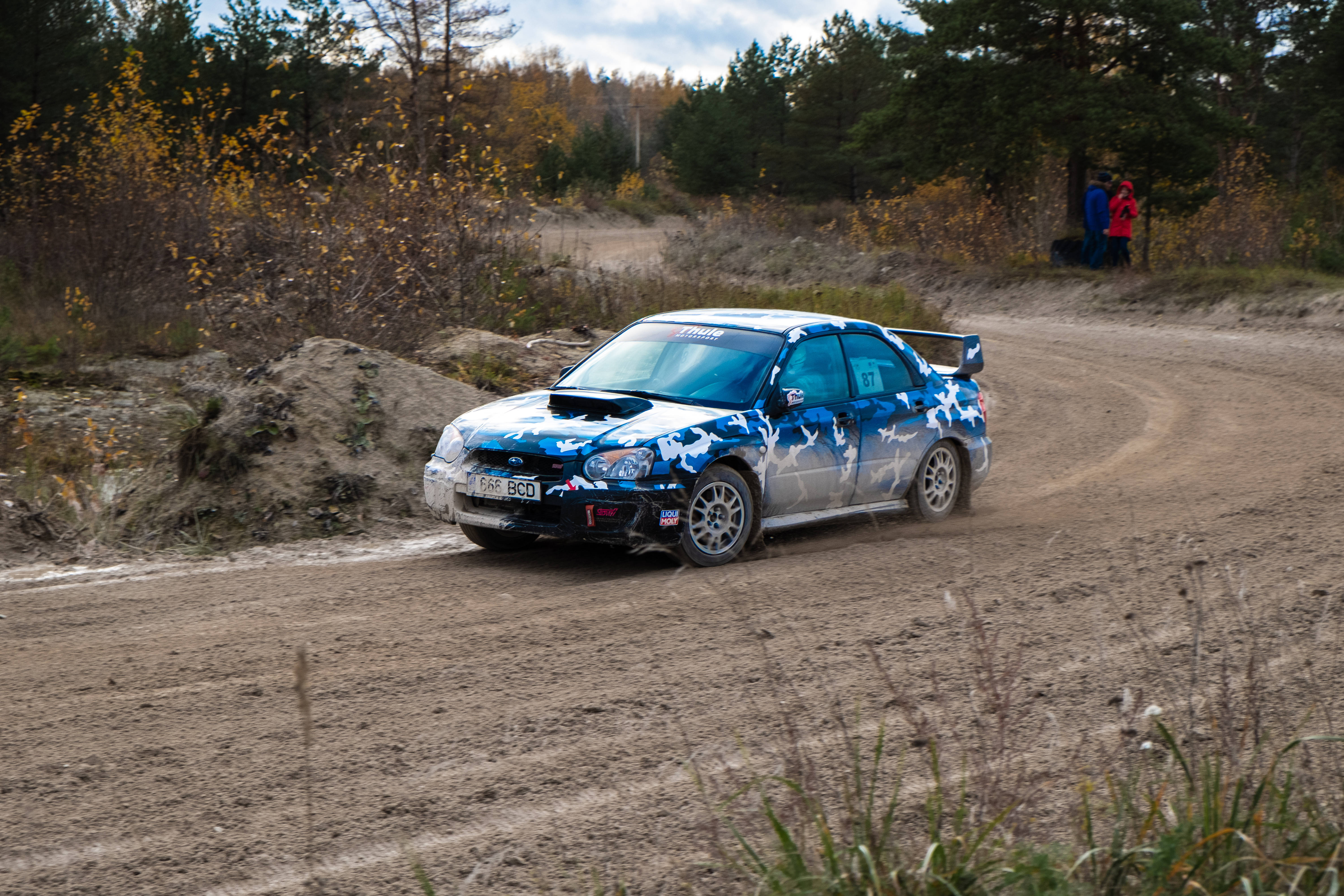 Dirt Rally, blue camouflage Subaru, dusty forest track, 5K Desktop Wallpaper