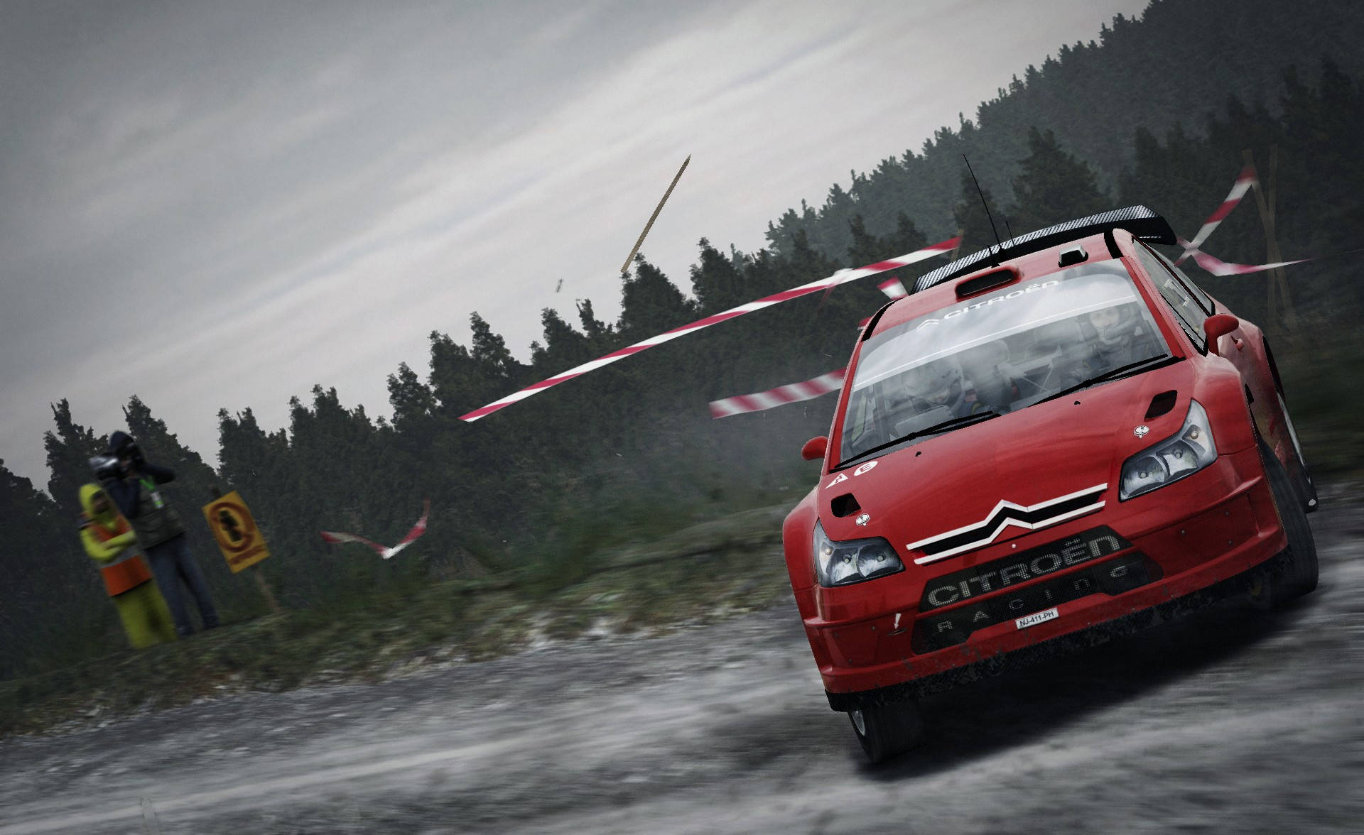 Dirt Rally, red Citroën car, muddy forest track, Full HD Desktop Wallpaper