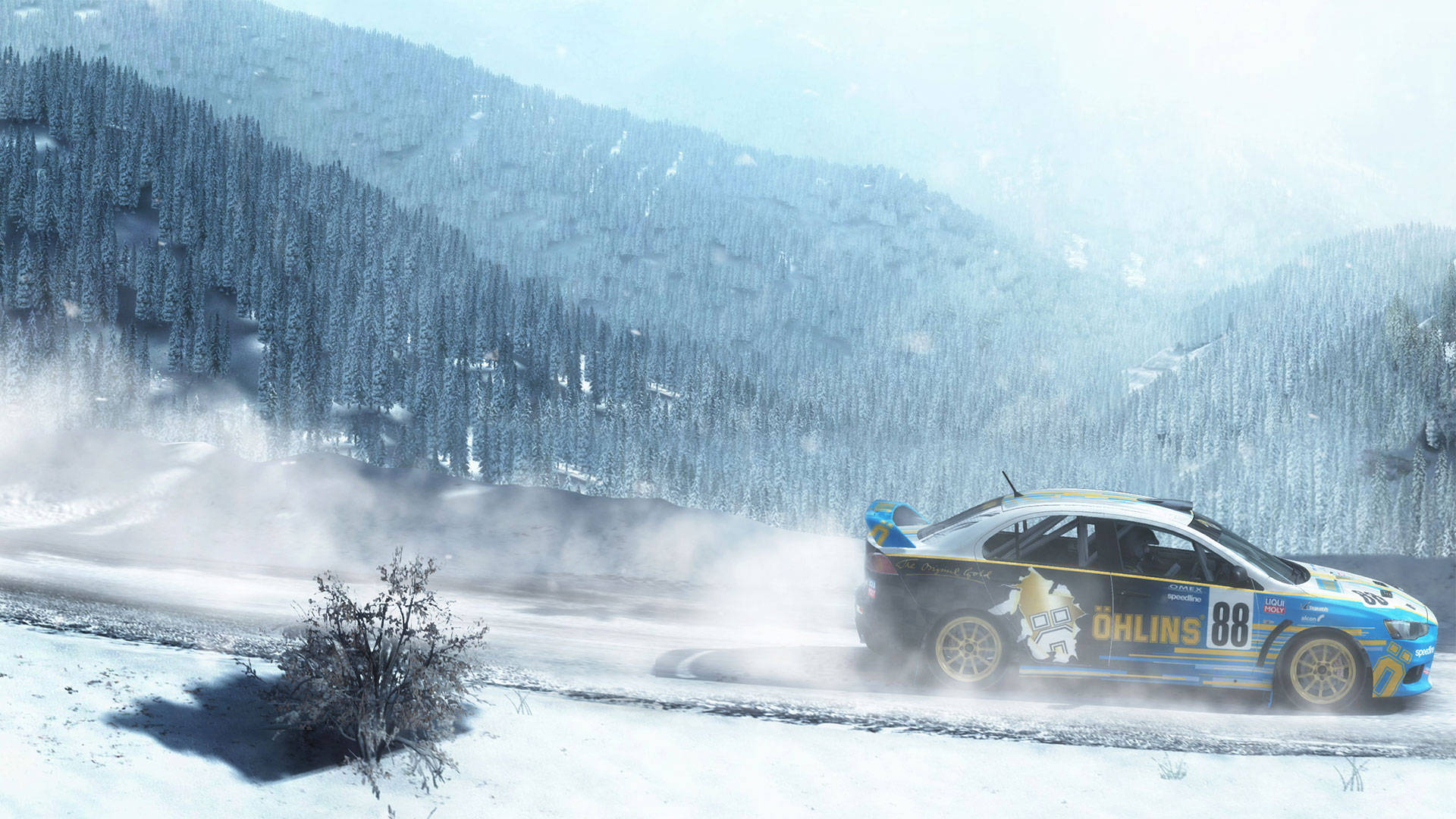 Dirt Rally, blue rally car, snowy mountain, Full HD Desktop Wallpaper