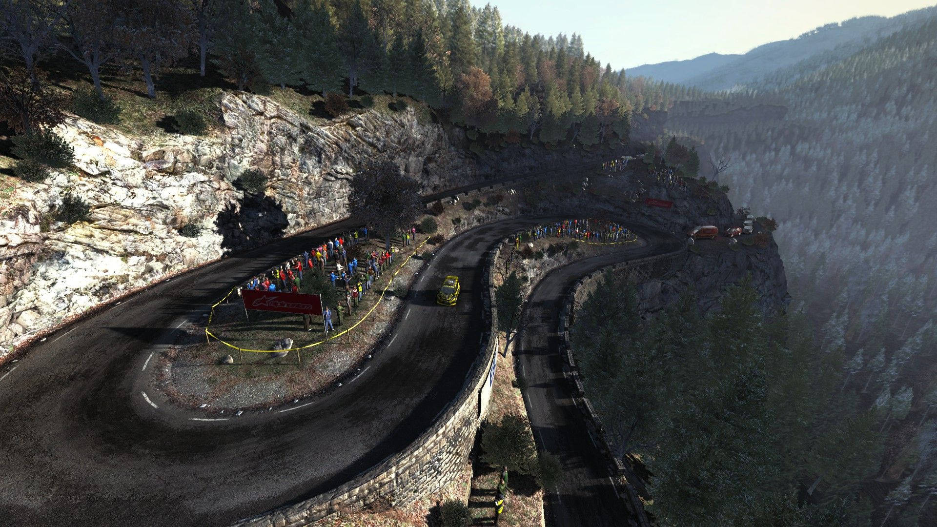 Dirt Rally, mountain side race track, yellow rally car, Full HD Desktop Wallpaper