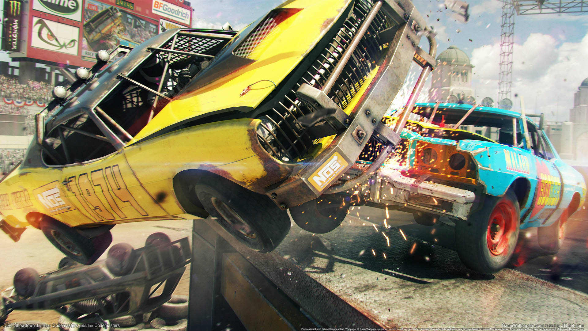 Dirt Showdown, demolition derby cars, stadium, Full HD Desktop Wallpaper