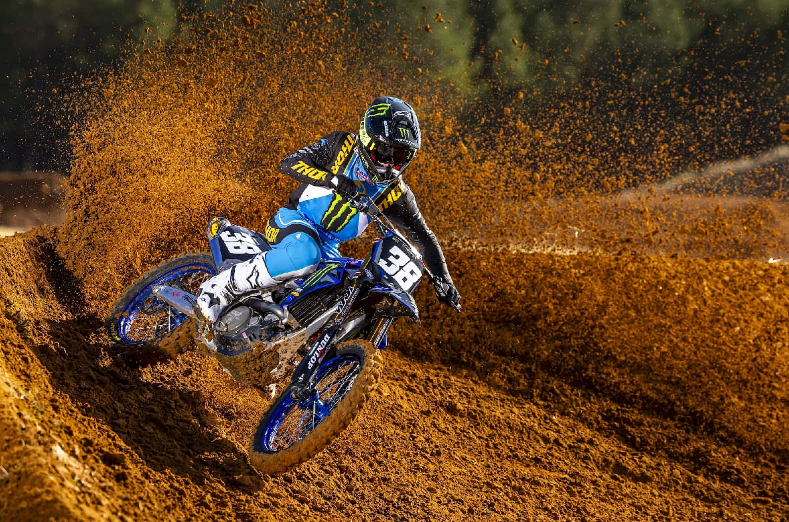 motocross rider, blue gear, dirt jump, HD Desktop Wallpaper