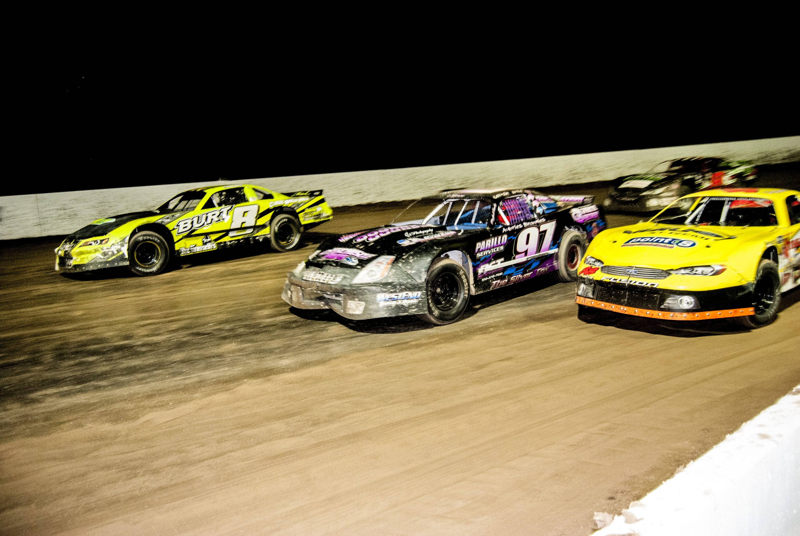 dirt racing cars, dirt track, night lights, 2K Desktop Wallpaper