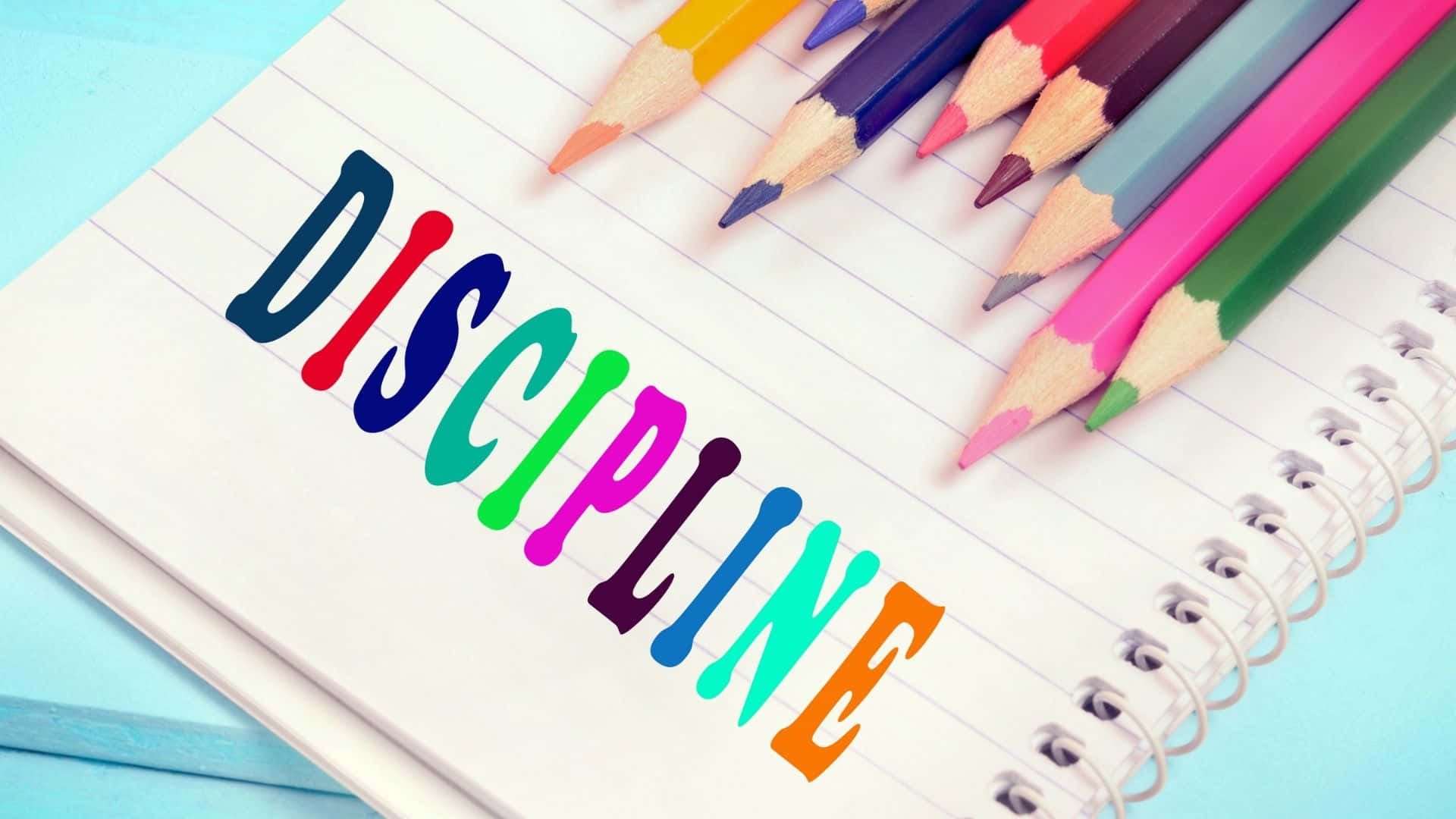 Discipline, colored pencils, lined notebook, Full HD Desktop Wallpaper
