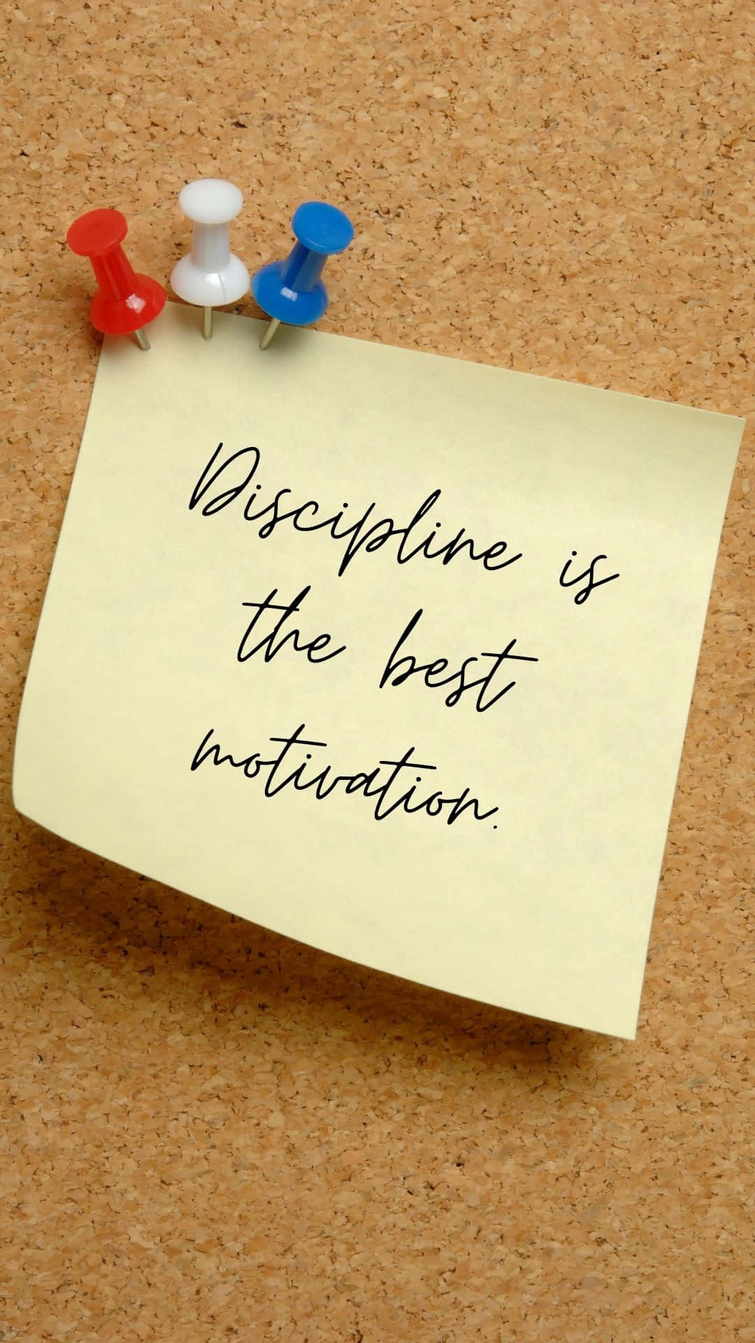 Discipline, yellow sticky note, corkboard, Full HD Phone Wallpaper