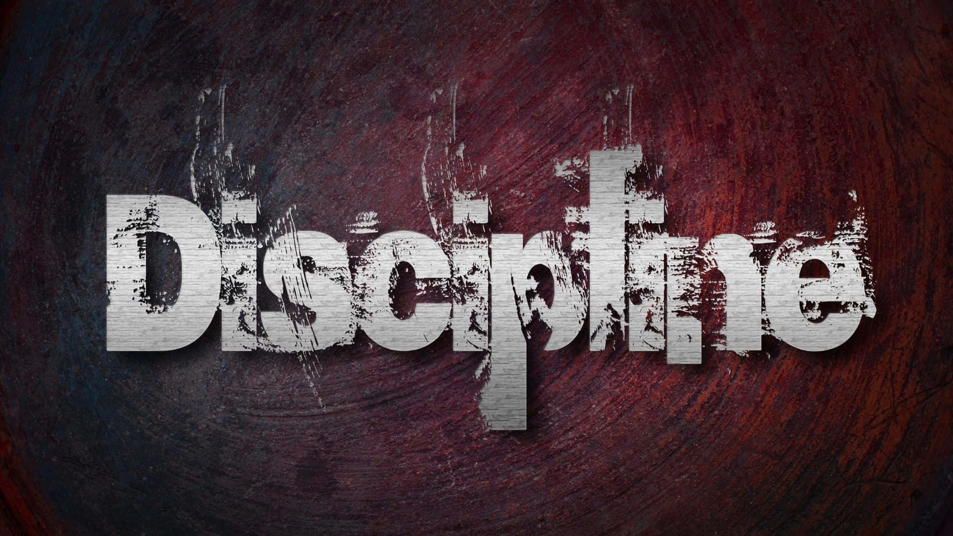 Discipline, weathered metallic letters, swirling dark red textured background, Full HD Desktop Wallpaper