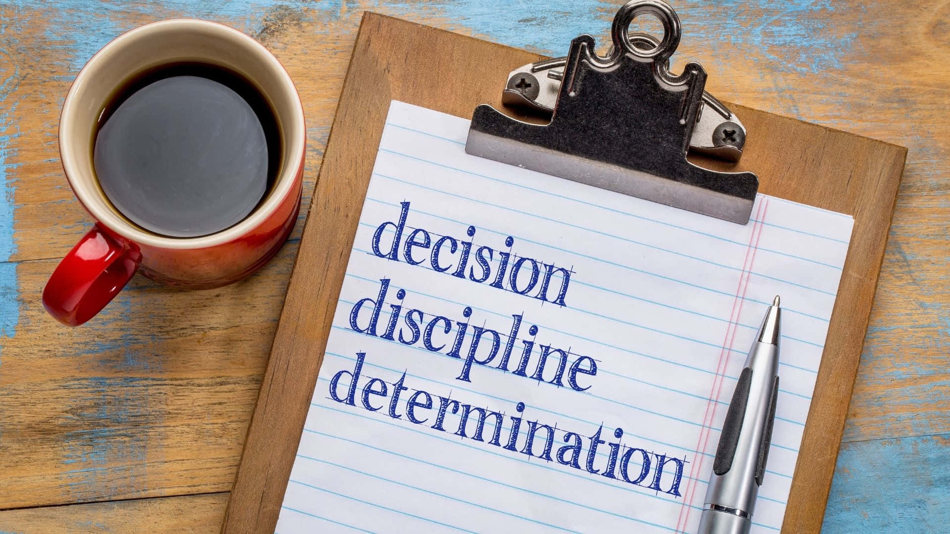 Discipline, red mug of coffee, clipboard, Full HD Desktop Wallpaper