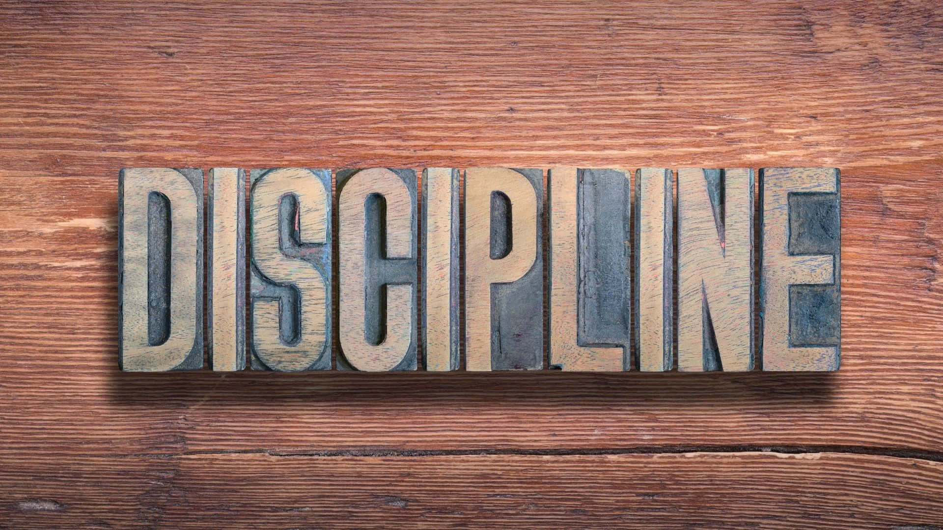Discipline, weathered metal letterpress blocks, rustic wooden surface, Full HD Desktop Wallpaper