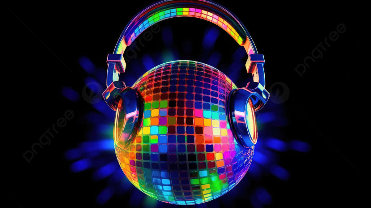 disco ball, rainbow mirrored tiles, futuristic headphones, SD Desktop Wallpaper