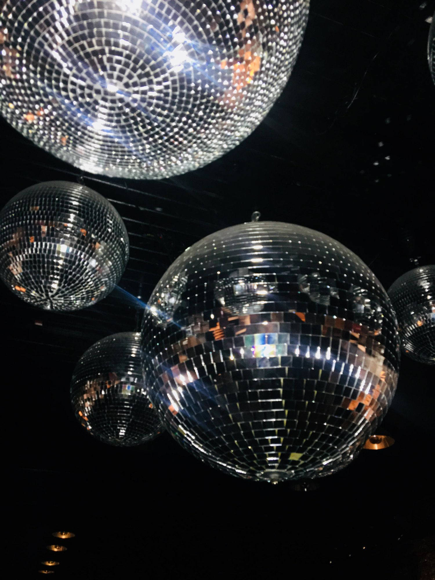70s disco ball aesthetic, mirrored disco balls, colorful lights, Full HD Phone Wallpaper