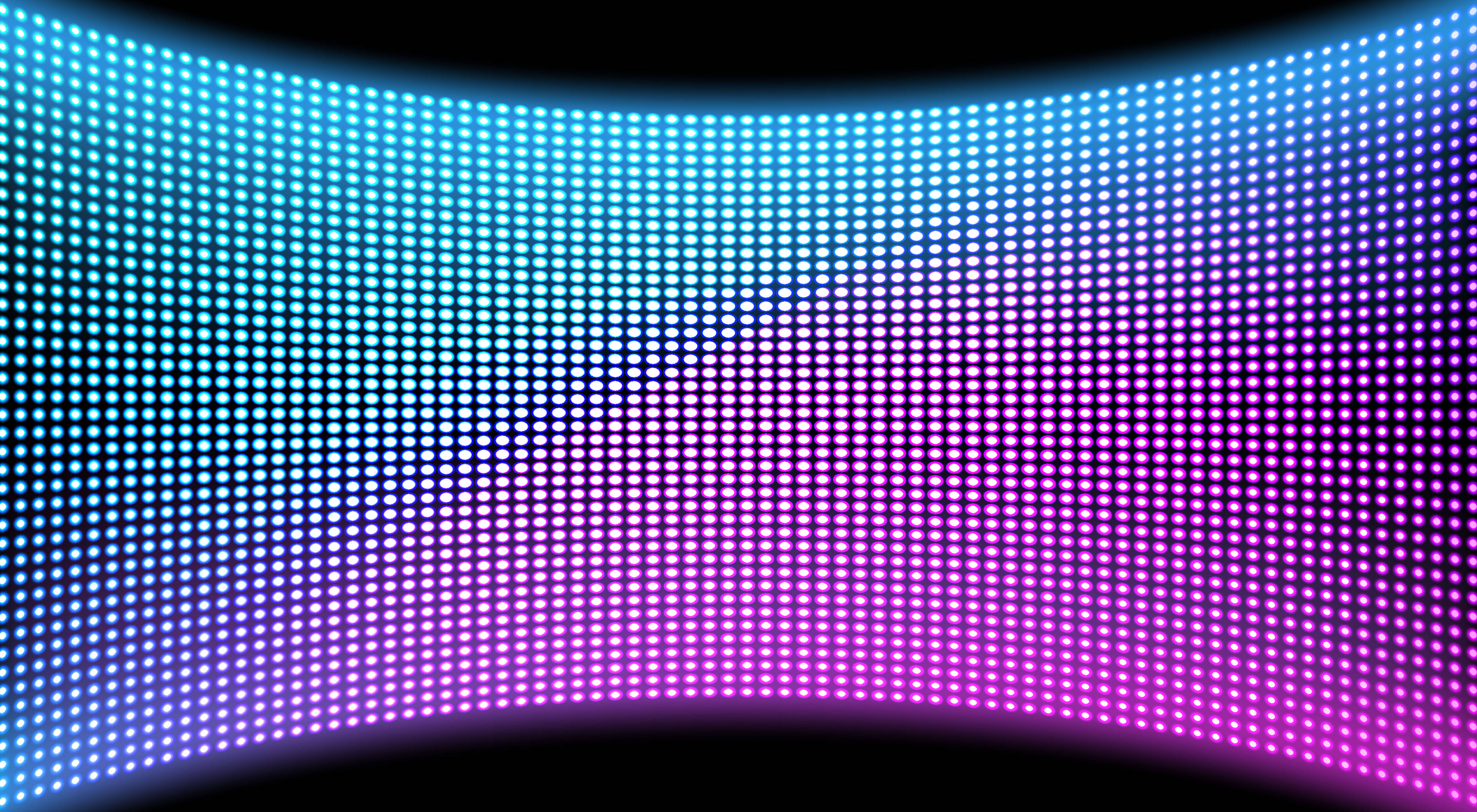 Disco Party LED Background, glowing blue and purple LED dots, vibrant digital wave effect, 5K Desktop Wallpaper