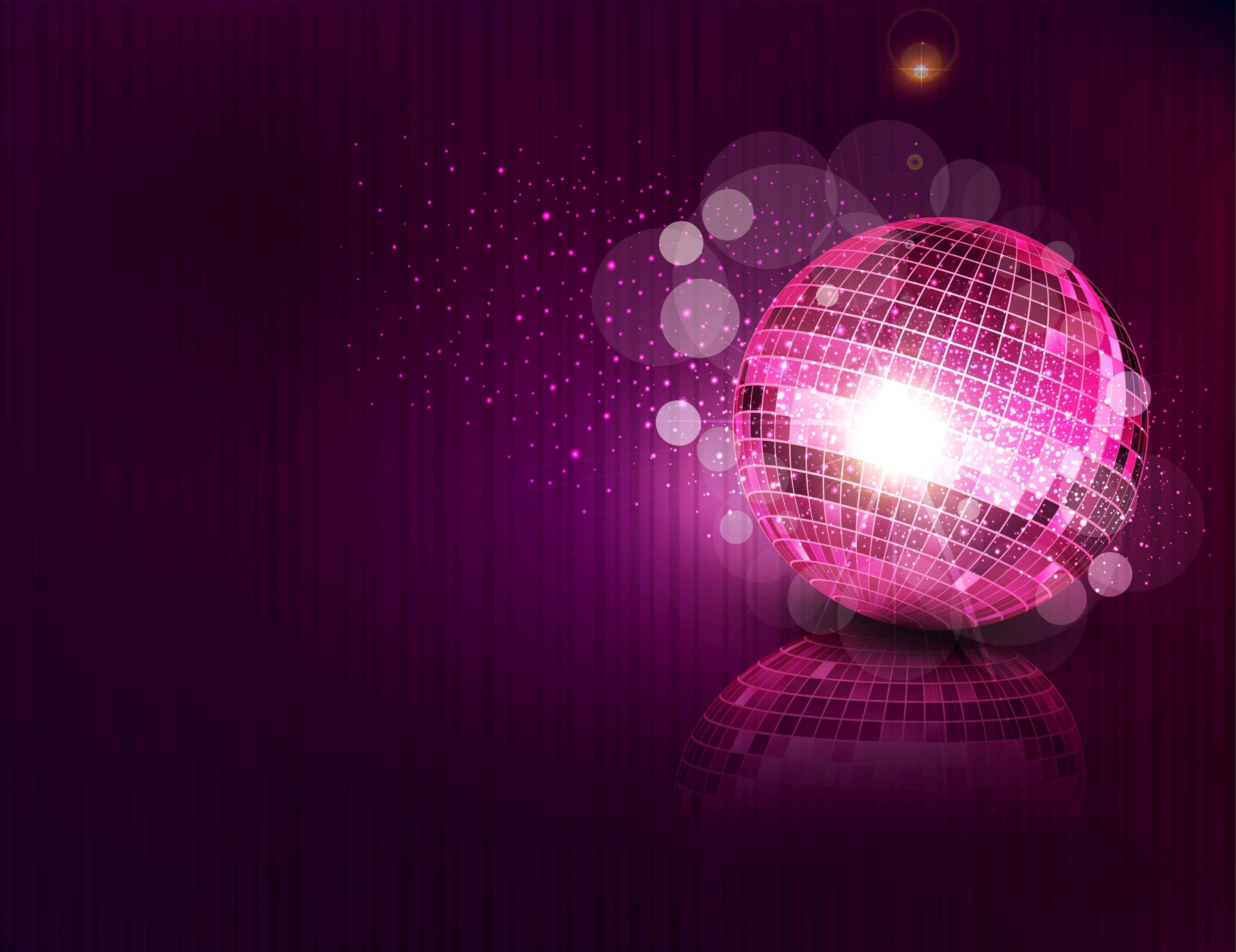 vibrant disco ball glow, pink disco ball, mirrored facets, 2K Desktop Wallpaper
