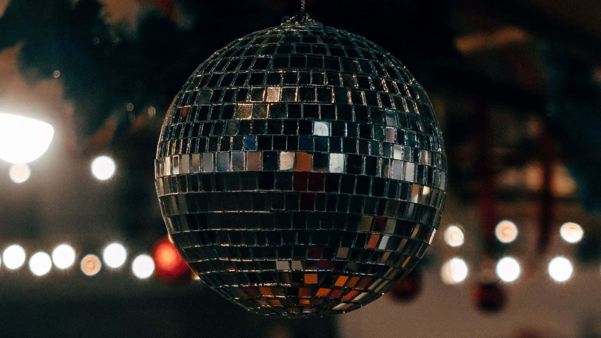 disco ball, colorful lights, blurred night background, Full HD Desktop Wallpaper