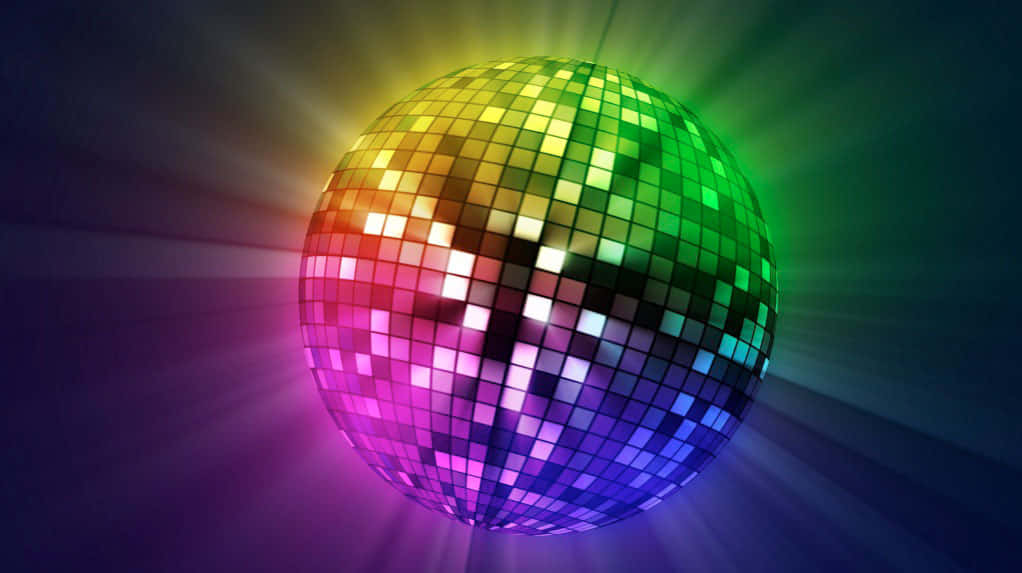 disco ball, vibrant rainbow light beams, dark gradient background, SD Desktop Wallpaper