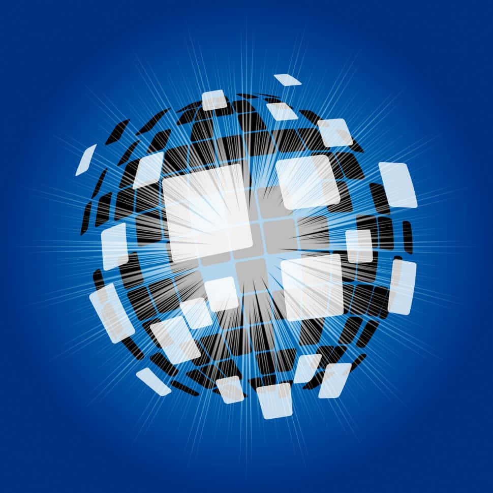 shattered disco ball, black and white squares, deep blue background, SD Desktop Wallpaper