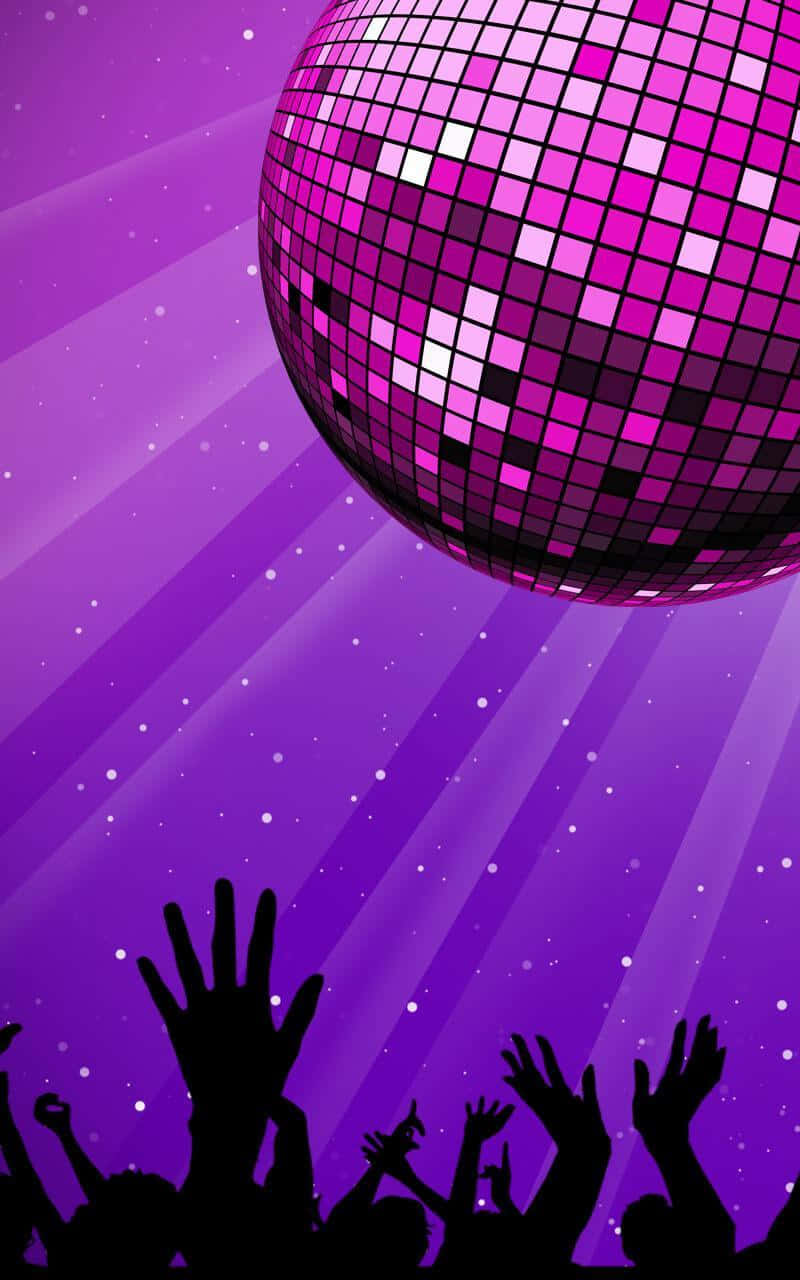 pink disco ball, silhouetted partygoers, radiant purple starry background, HD Phone Wallpaper