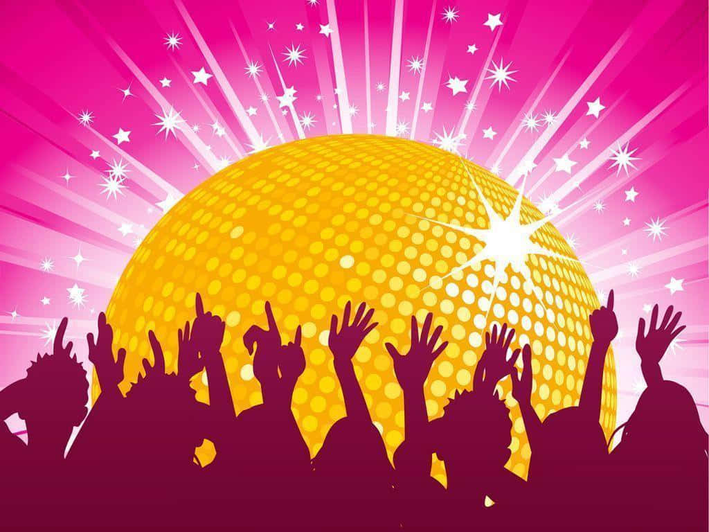 disco ball, golden, pink starbursts, SD Desktop Wallpaper