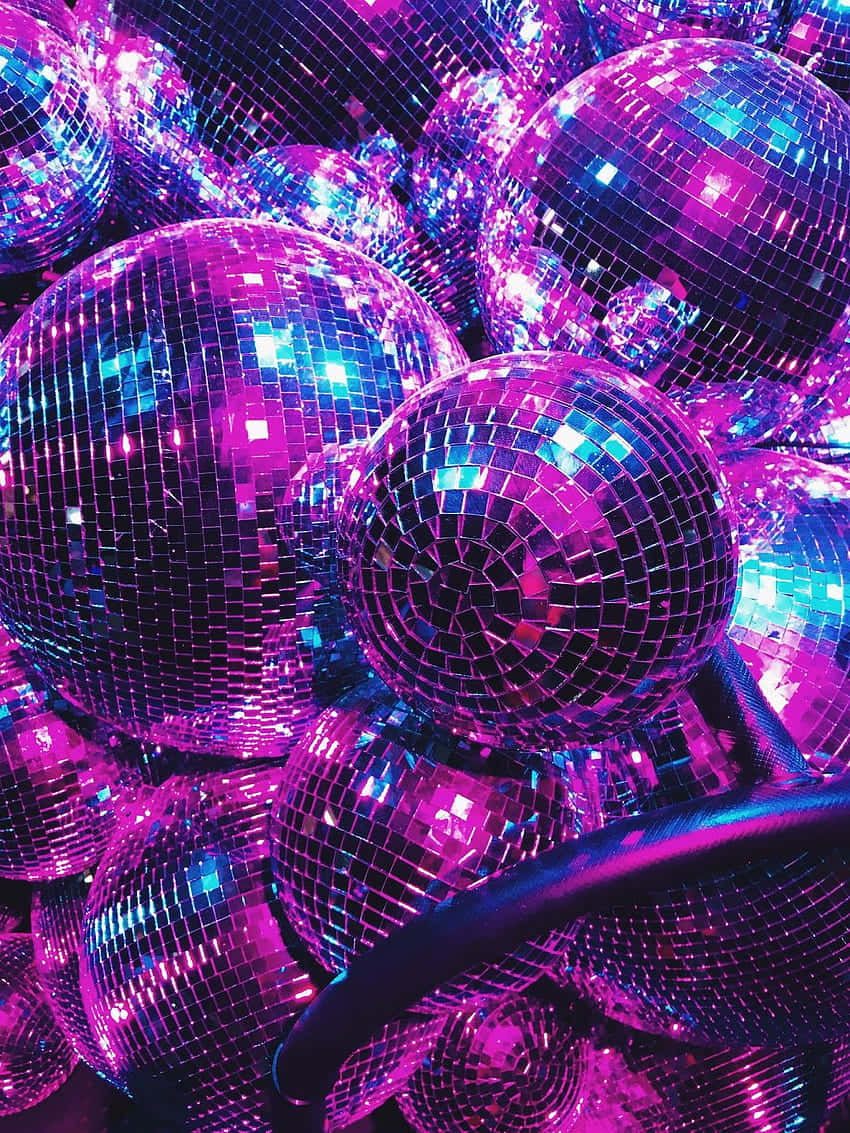 vibrant disco balls, pink and blue lights, glittering close-up, SD Phone Wallpaper