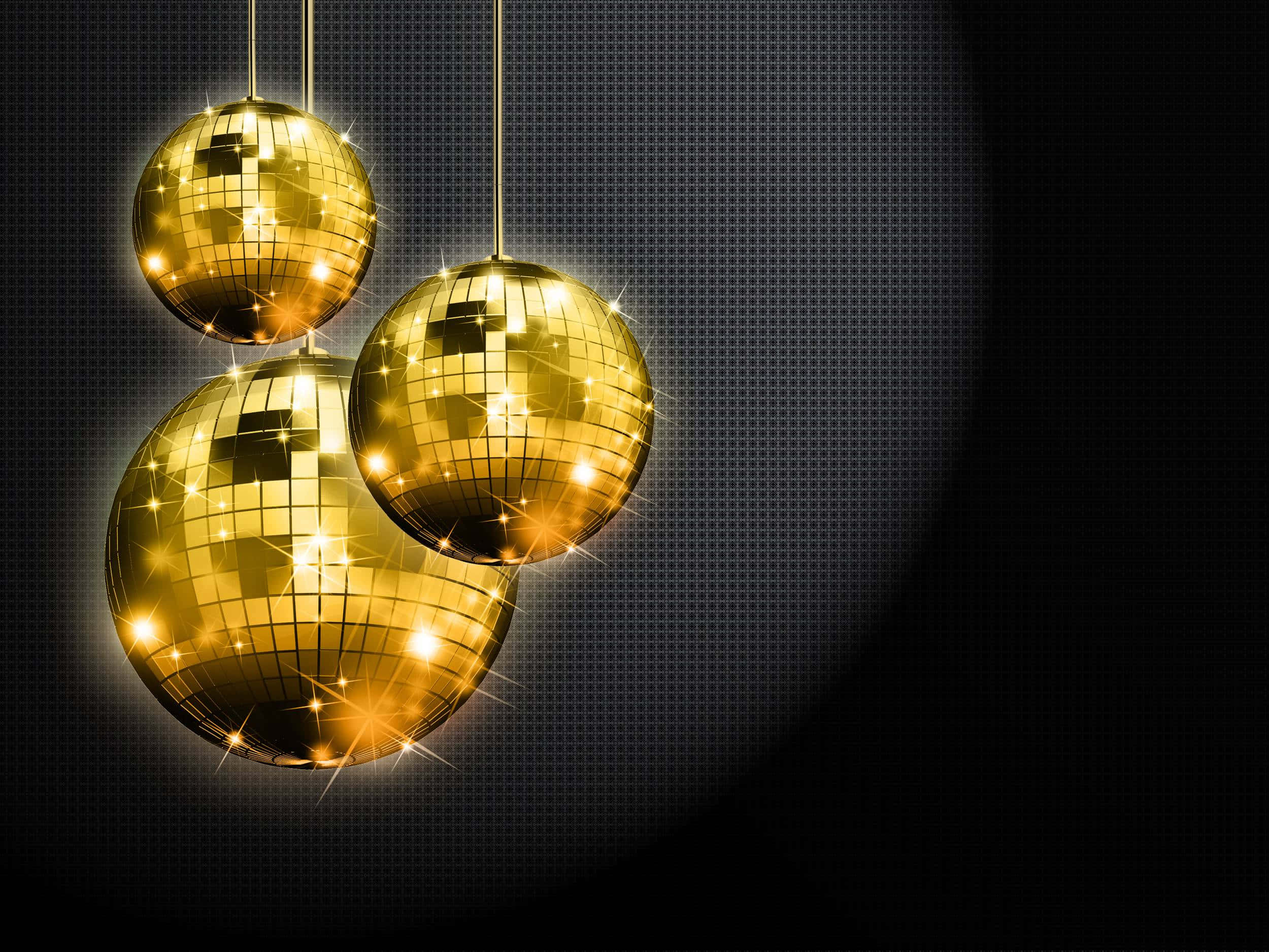 golden disco balls, bright lights, dark gridded background, Full HD Desktop Wallpaper