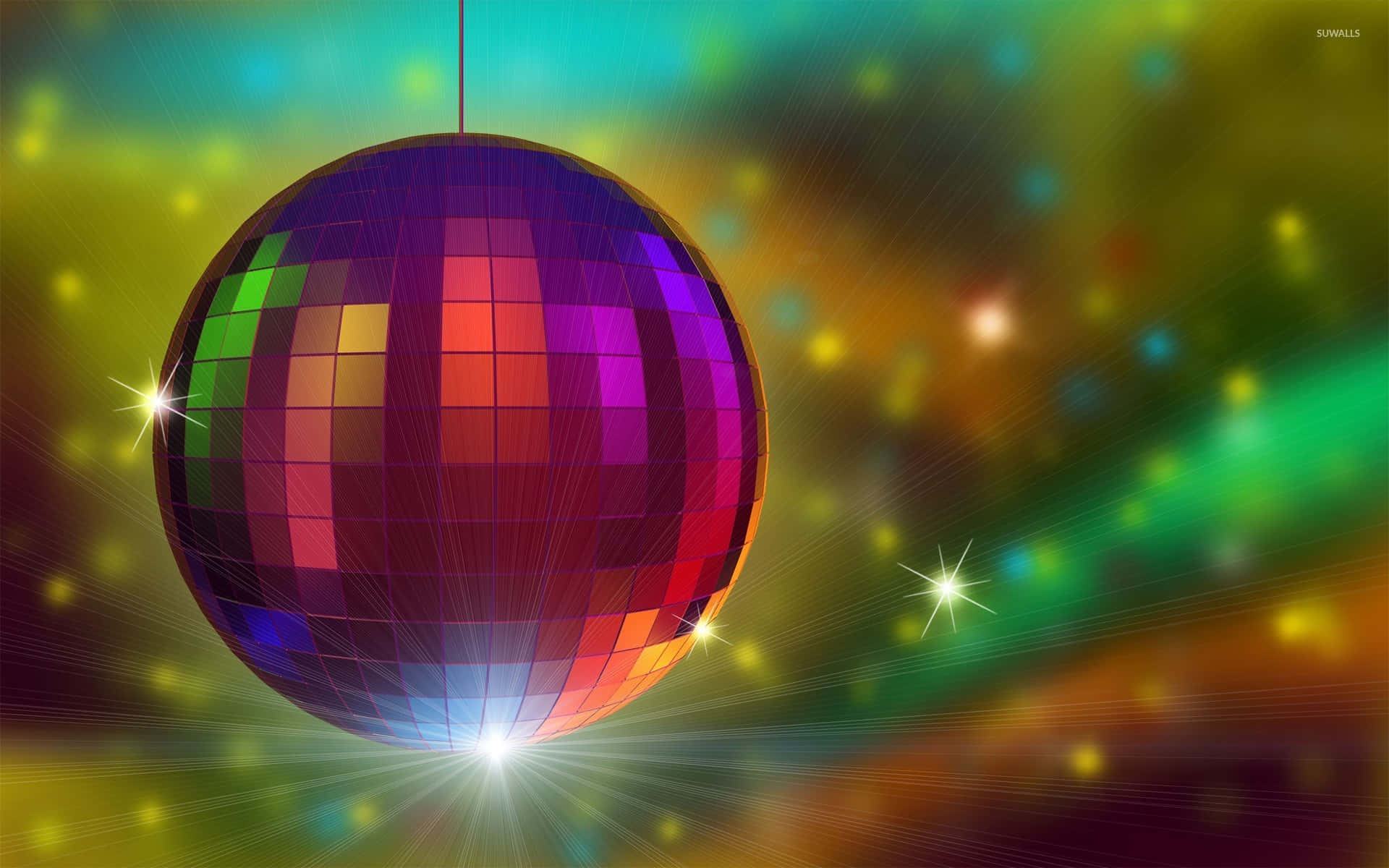 disco ball, rainbow hues, glowing bokeh background, Full HD Desktop Wallpaper