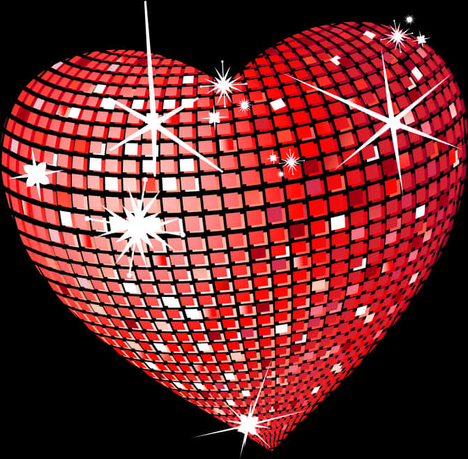 sparkling red mosaic heart, disco ball, glittering red heart-shaped, SD Desktop Wallpaper
