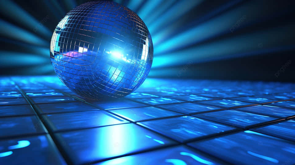 glowing disco ball, blue lights, glossy tiled dance floor, SD Desktop Wallpaper
