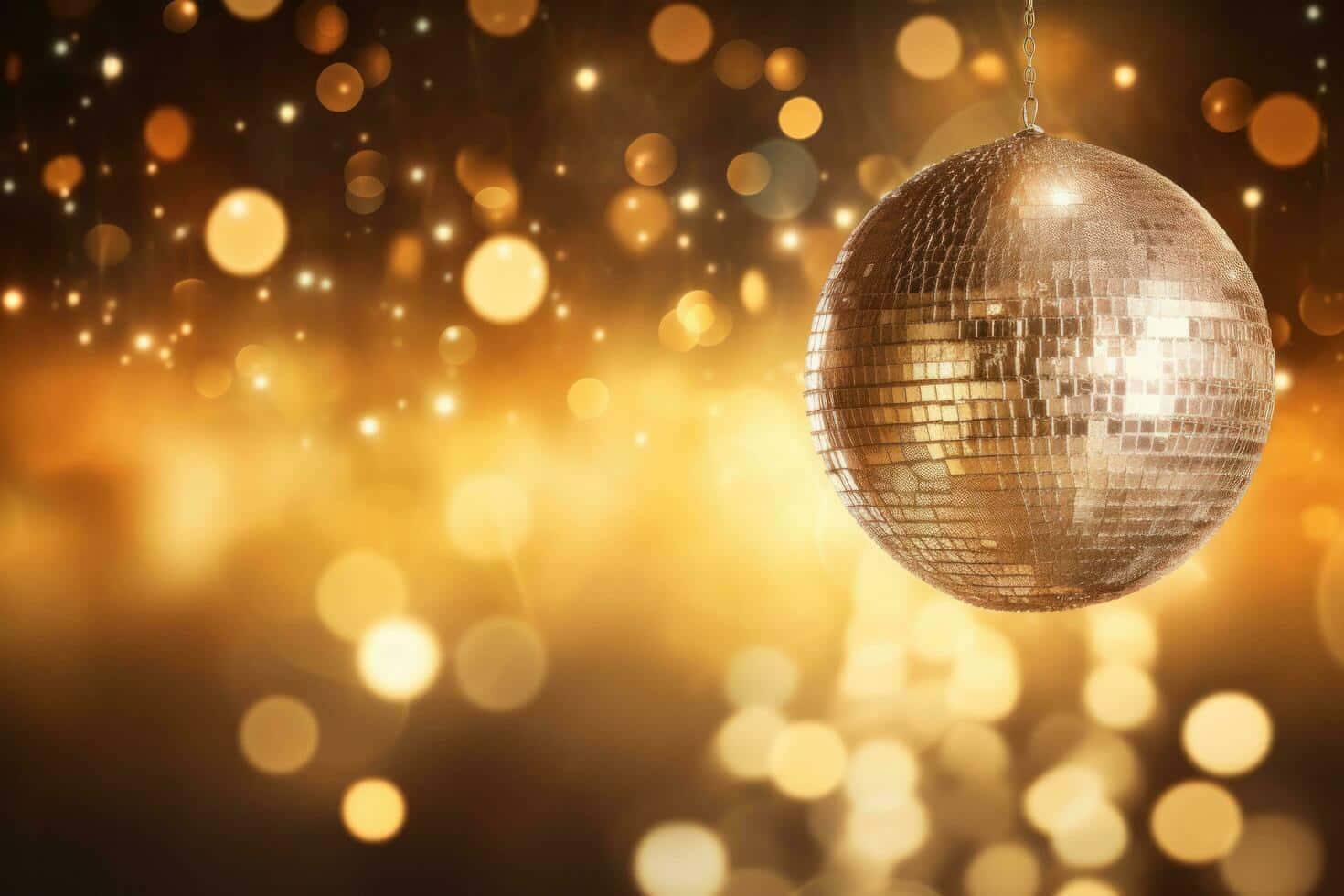 glowing disco ball, golden bokeh background, shimmering, HD Desktop Wallpaper