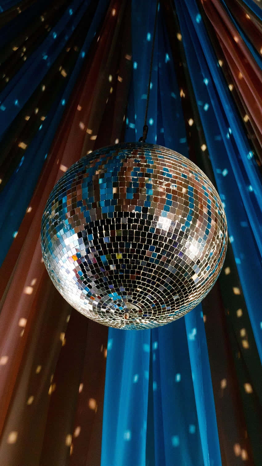 disco ball, glittering, blue and brown curtains, HD Phone Wallpaper
