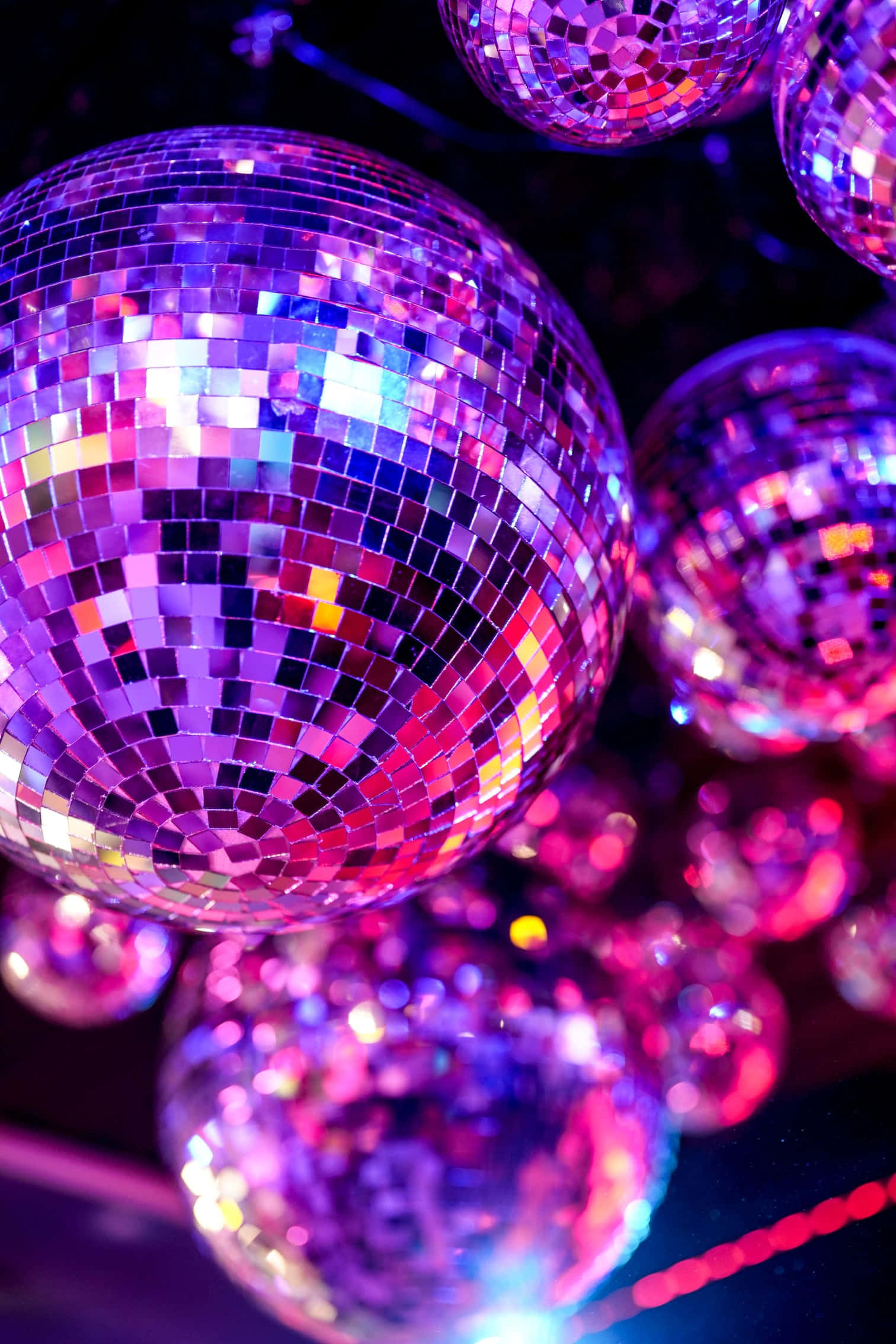 disco ball, purple, neon lights, Full HD Phone Wallpaper