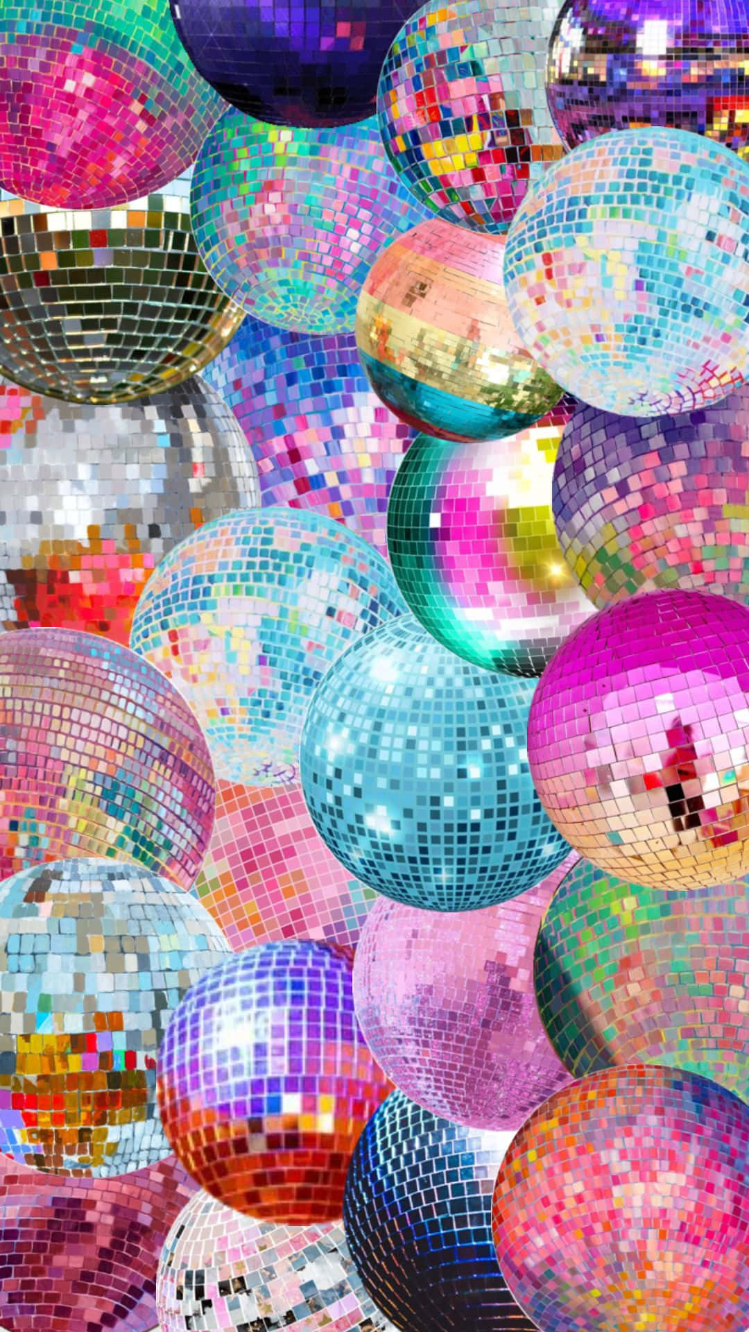 colorful disco ball, vibrant cluster, reflective mirrored tiles, Full HD Phone Wallpaper