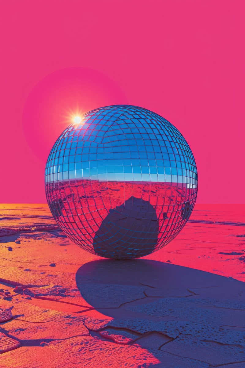 desert, disco ball, pink sun, SD Phone Wallpaper