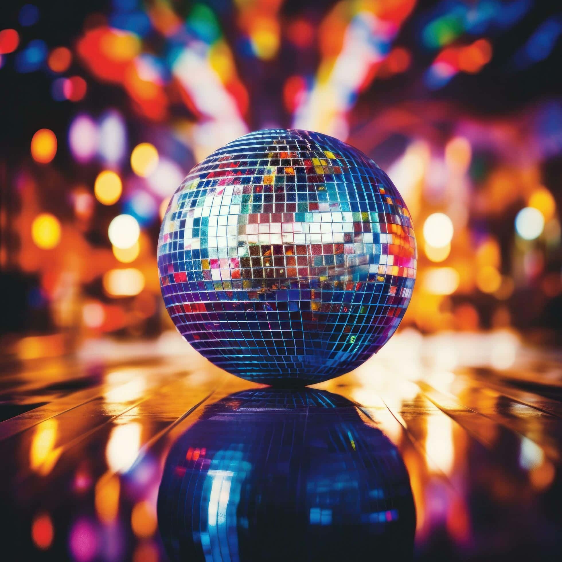 disco ball, vibrant bokeh lights, polished wooden floor, Full HD Desktop Wallpaper