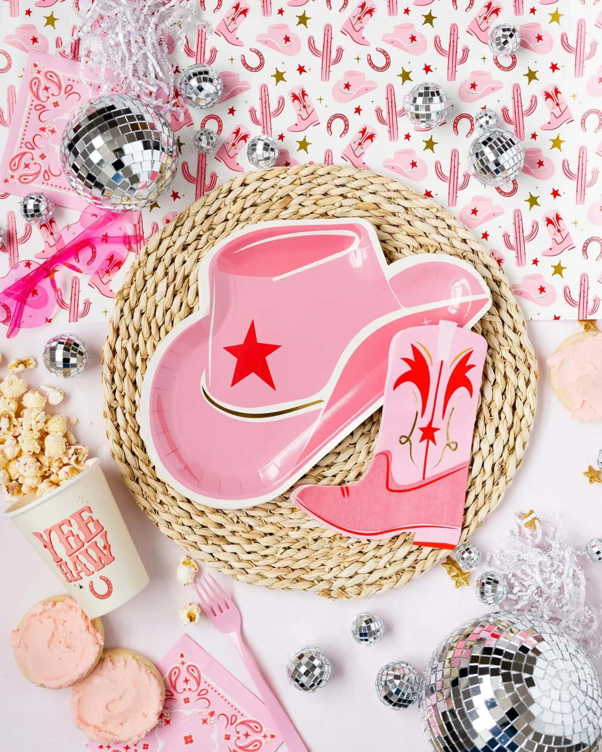 Pink Cowgirl Party Theme, pink cowboy hat, pink cowboy boot party plates, HD Phone Wallpaper