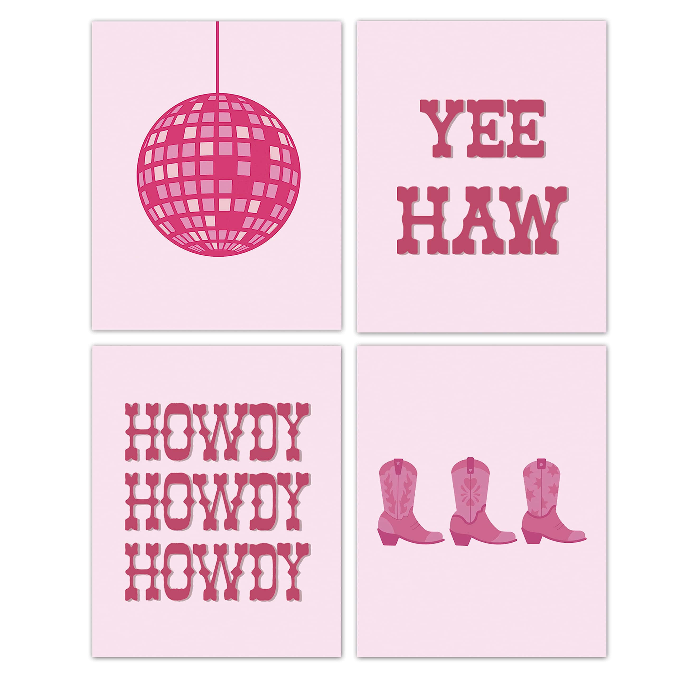 Pink Cowgirl Aesthetic, disco ball, yee haw text, 2K Desktop Wallpaper