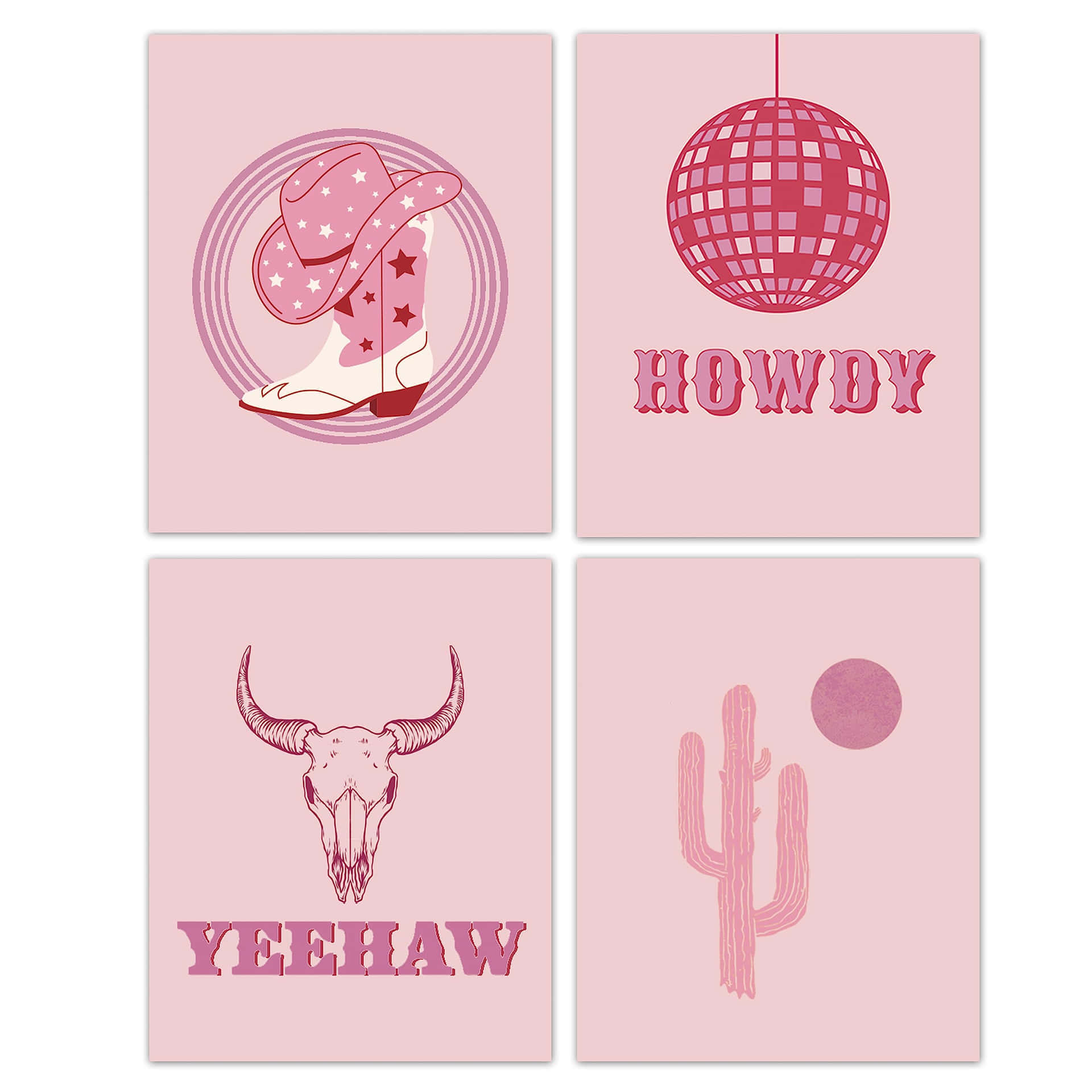 Disco Cowgirl Aesthetic, pink posters, cowboy boots, Full HD Desktop Wallpaper