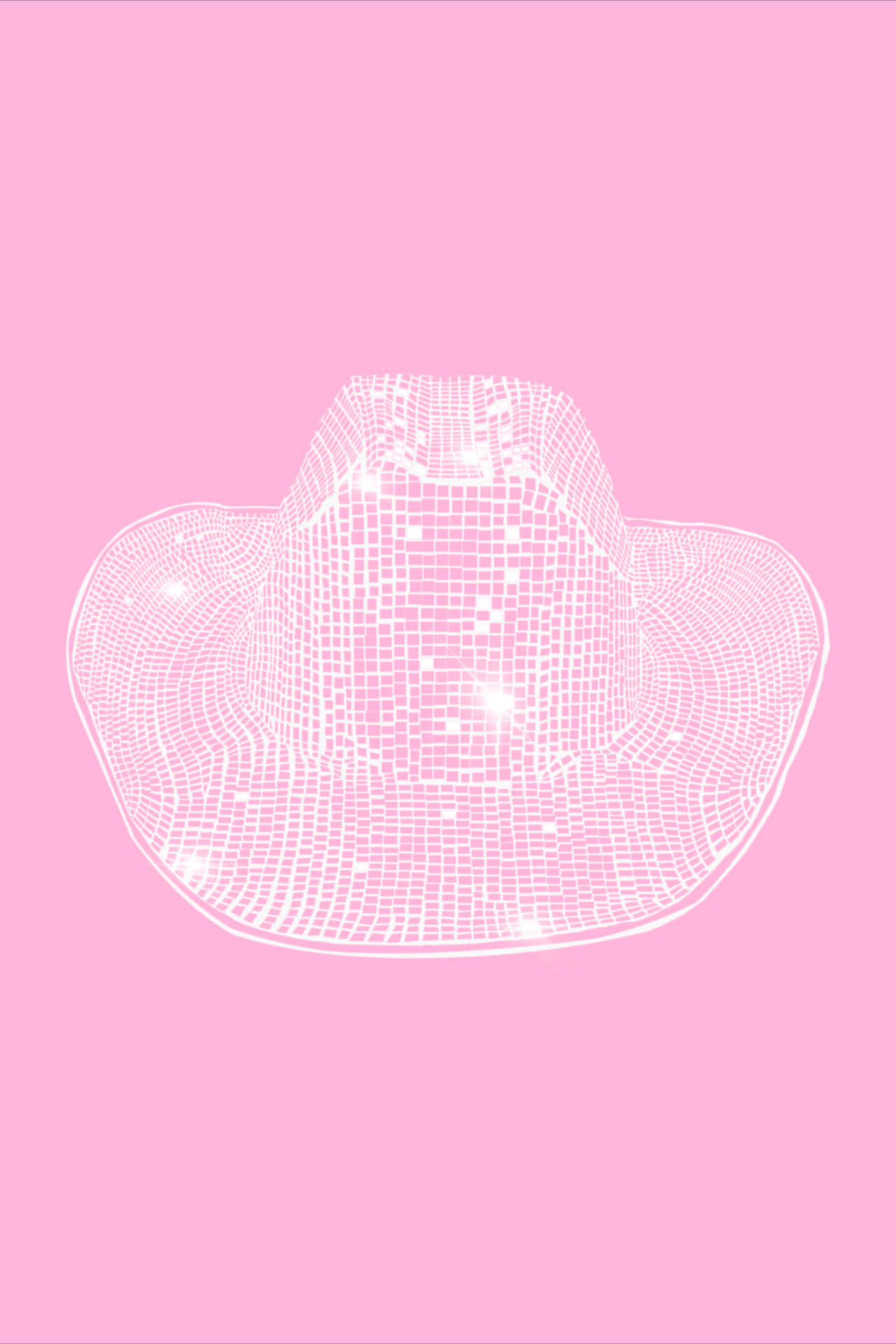 pink disco cowgirl hat, white wireframe cowboy hat, glowing grid texture, Full HD Phone Wallpaper
