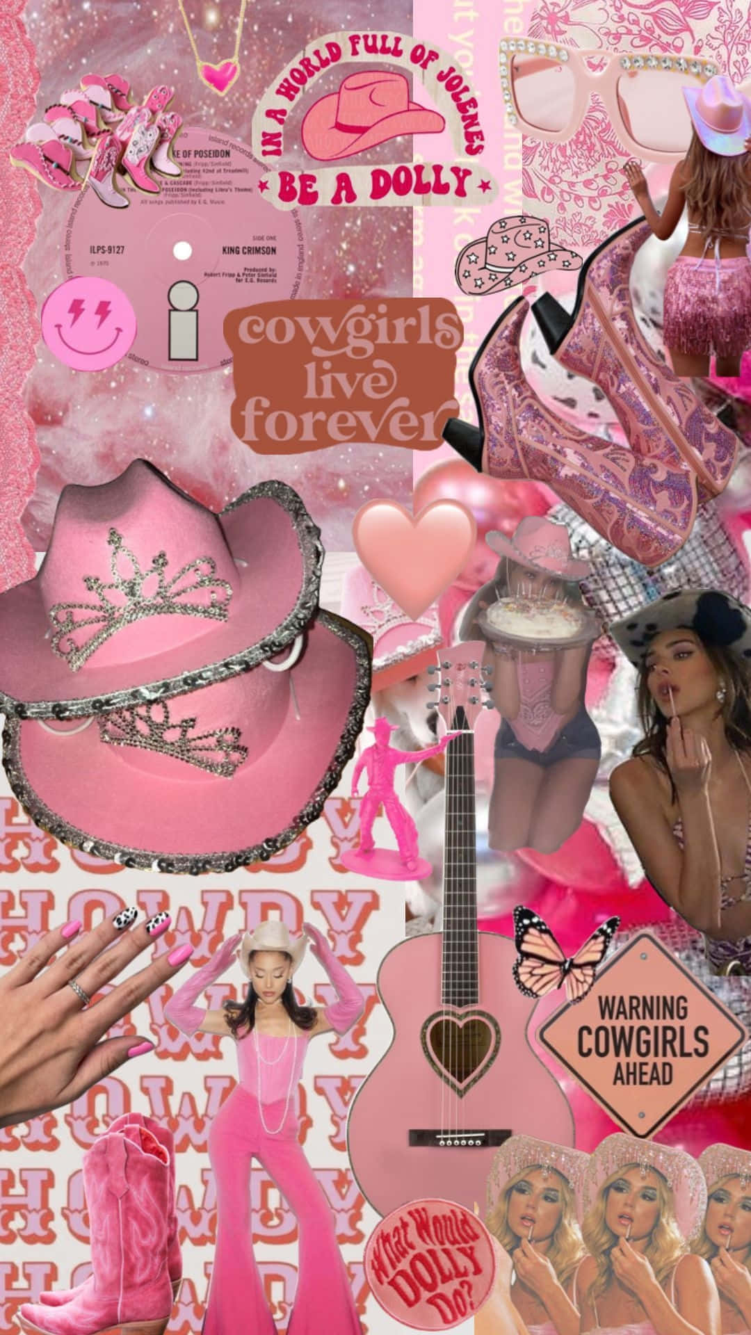 Disco Cowgirl Collage Aesthetic, vibrant pink, cowboy hats, Full HD Phone Wallpaper