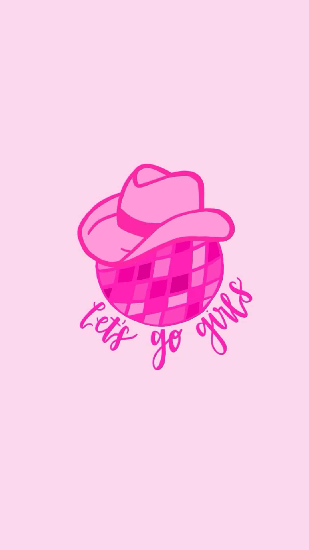 Disco Cowgirl Pink Aesthetic, pink cowboy hat, pink checkered ball, Full HD Phone Wallpaper