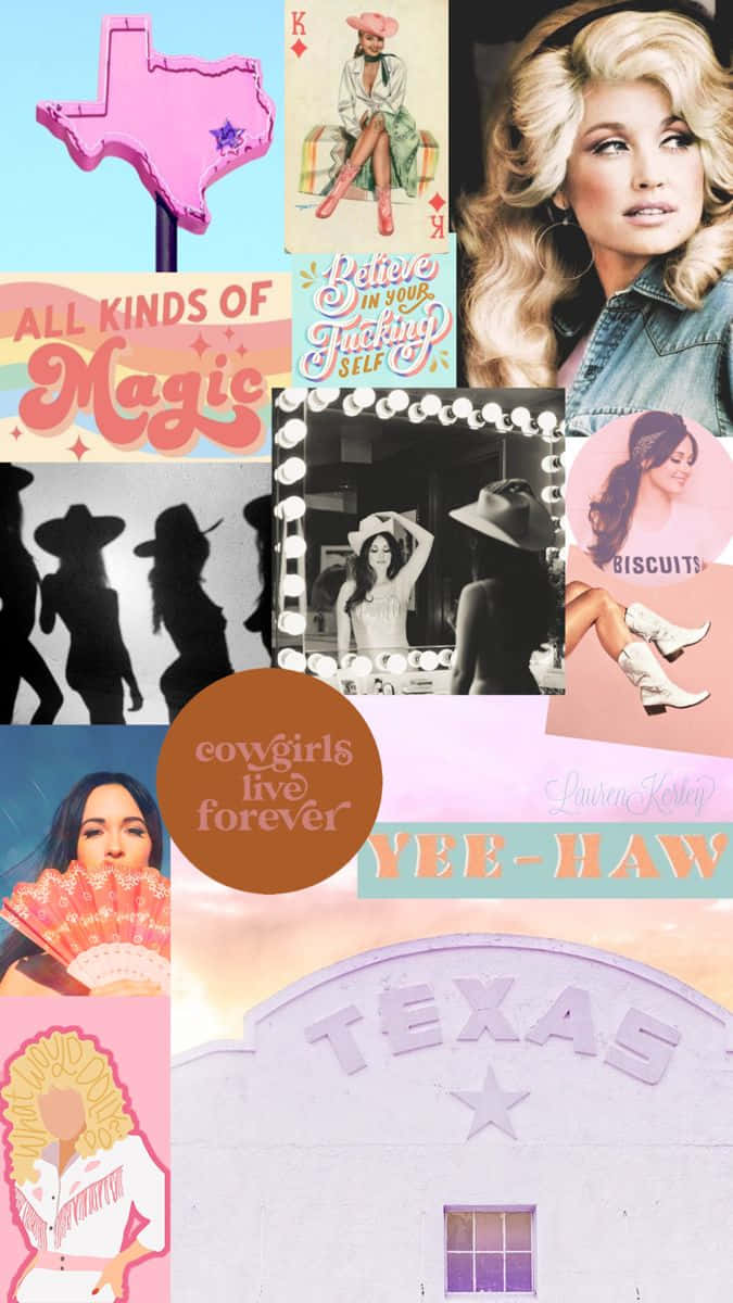 Disco Cowgirl Aesthetic, cowgirls silhouettes, neon signs, SD Phone Wallpaper