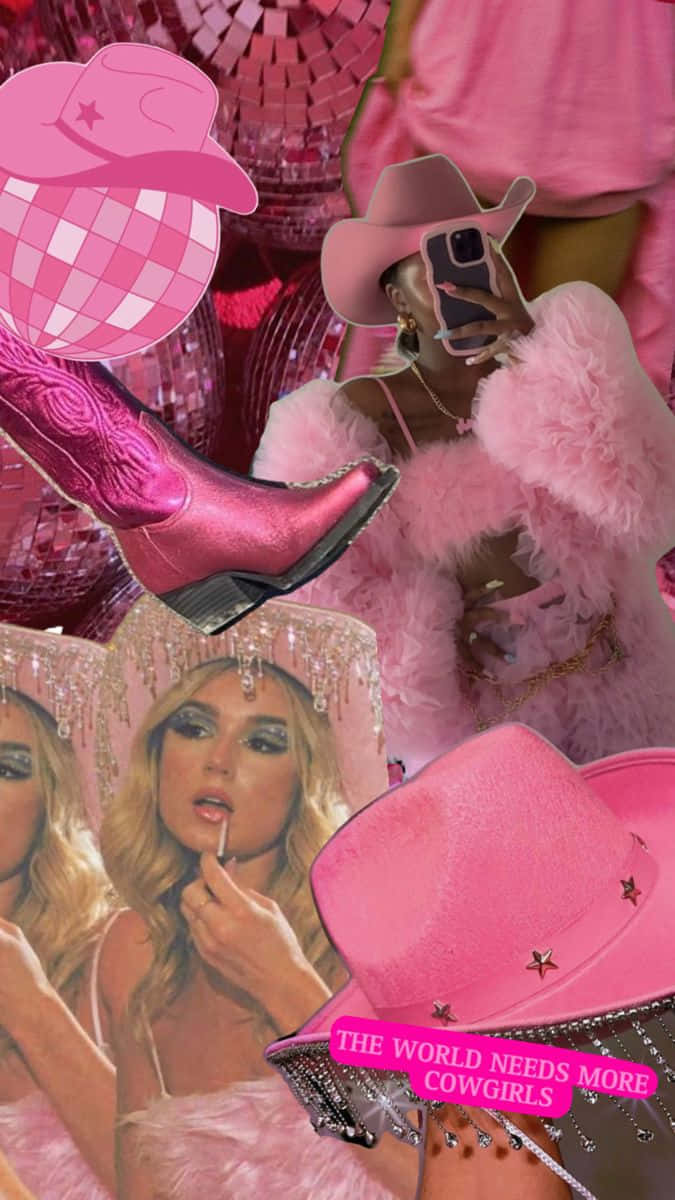Disco Cowgirl Aesthetic, pink collage, cowgirls, SD Phone Wallpaper