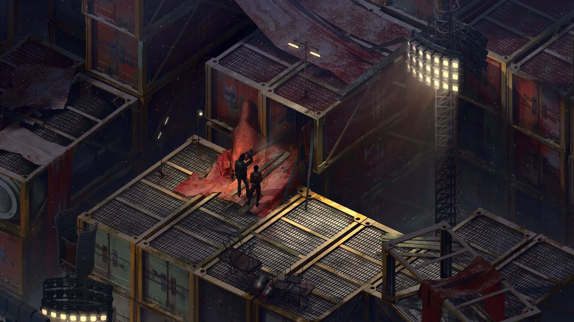 Disco Elysium, crime scene investigation, metal grid platform, Full HD Desktop Wallpaper