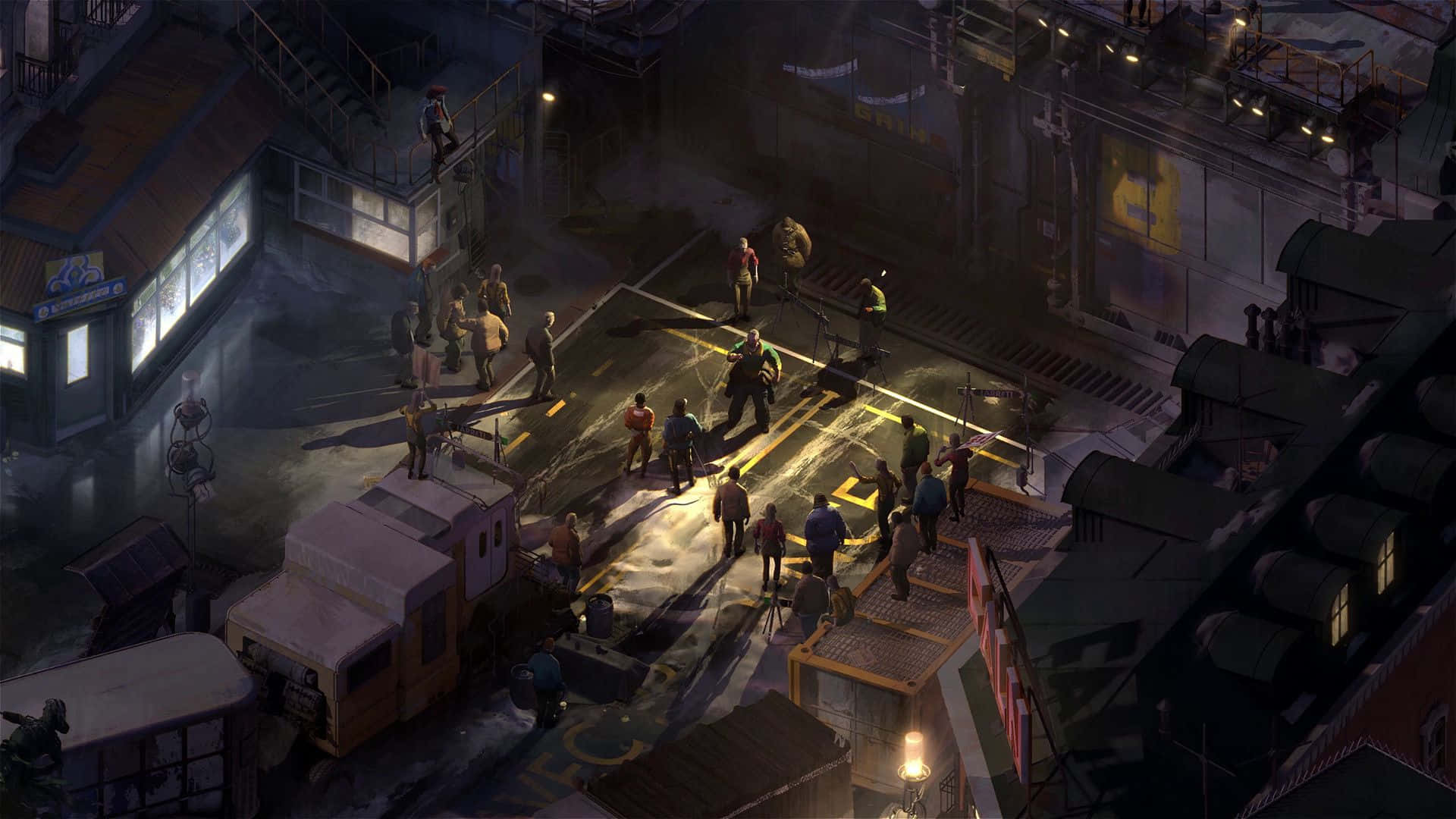 Disco Elysium, street scene, urban alley, Full HD Desktop Wallpaper