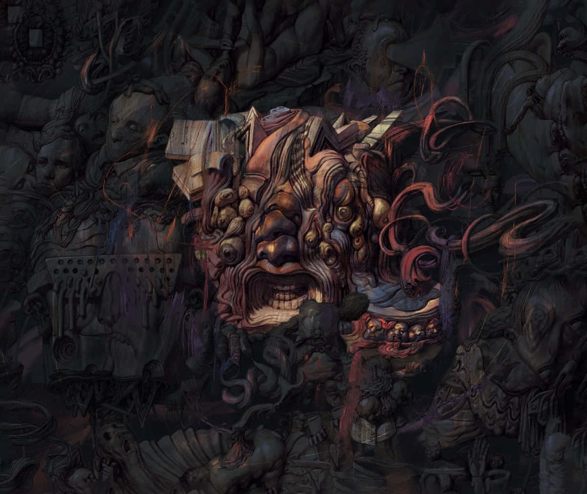 Disco Elysium, surreal collage, grotesque face, SD Desktop Wallpaper