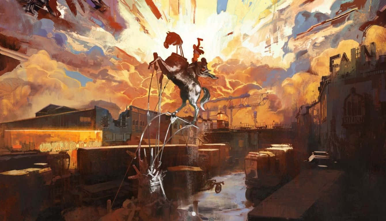 Disco Elysium, sunset, fiery orange sky, HD Desktop Wallpaper